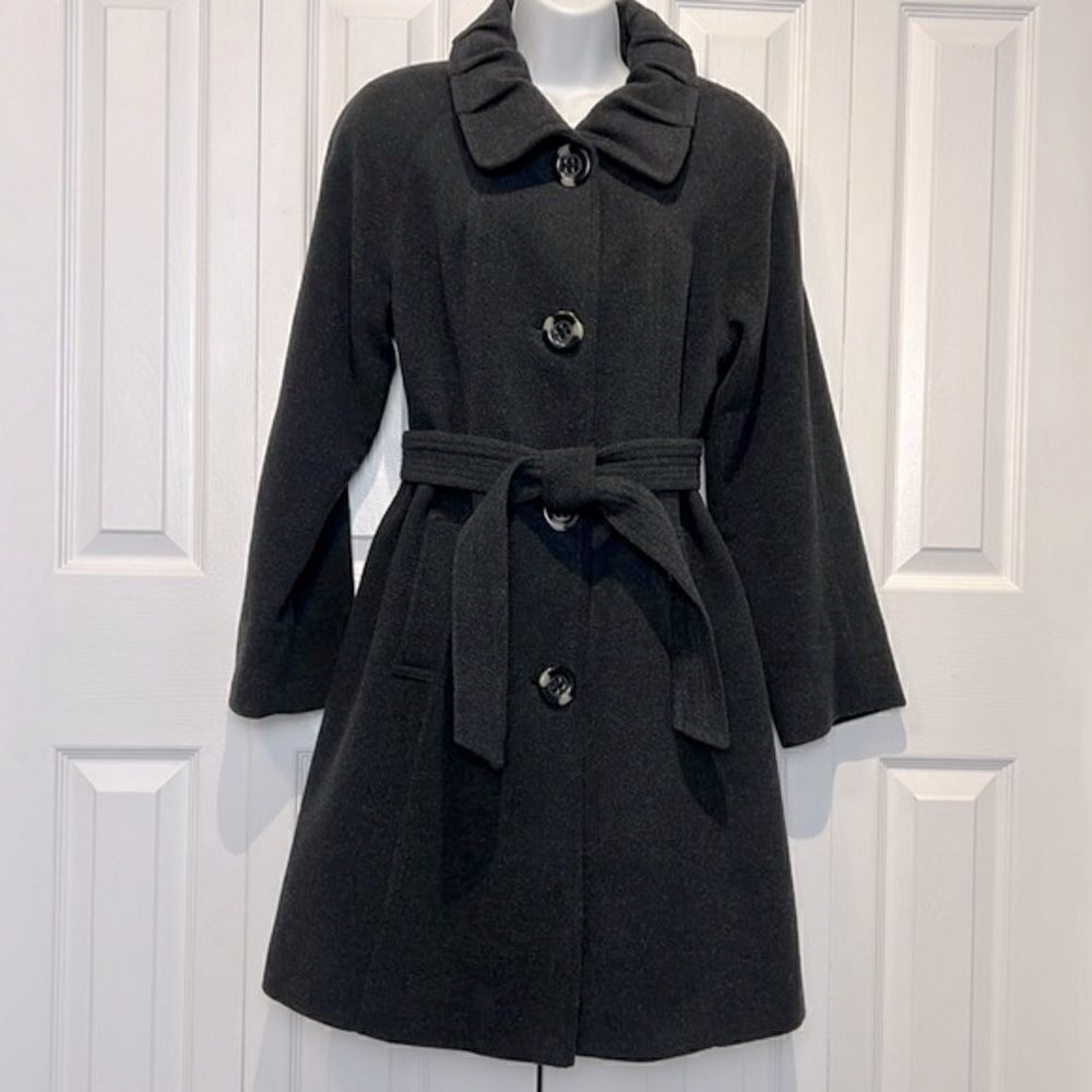 Guillaume Charcoal Grey Wool Blend Midi Coat Size M
